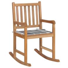 Gungstol med grårutig dyna massiv teak