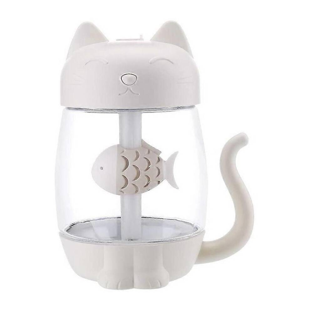 (Cat White) 350ml Cool Mist Humidifier LED Night Light Diffuser Purifier Atomizer