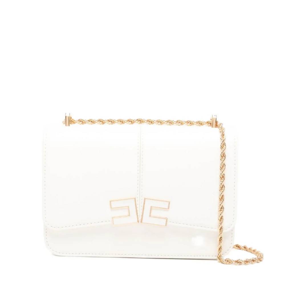 Elisabetta Franchi Skuldertaske med logo detalje - Tasker - Dame - Beige - ONE SIZE - Uld