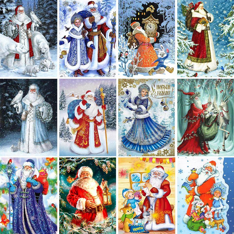 5D Gör-det-själv Diamantmålning Hel Rund Jultomte Kit Broderi Mosaik Konst Bild Korsstygn Väggdekal Present Heminredning