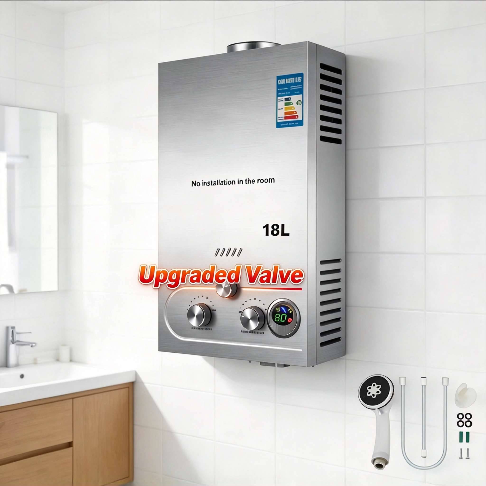 Water Heater Propane Gas LPG Wall-Mounted Tankless Water Heater Digital Display 18L Upgraded Valve