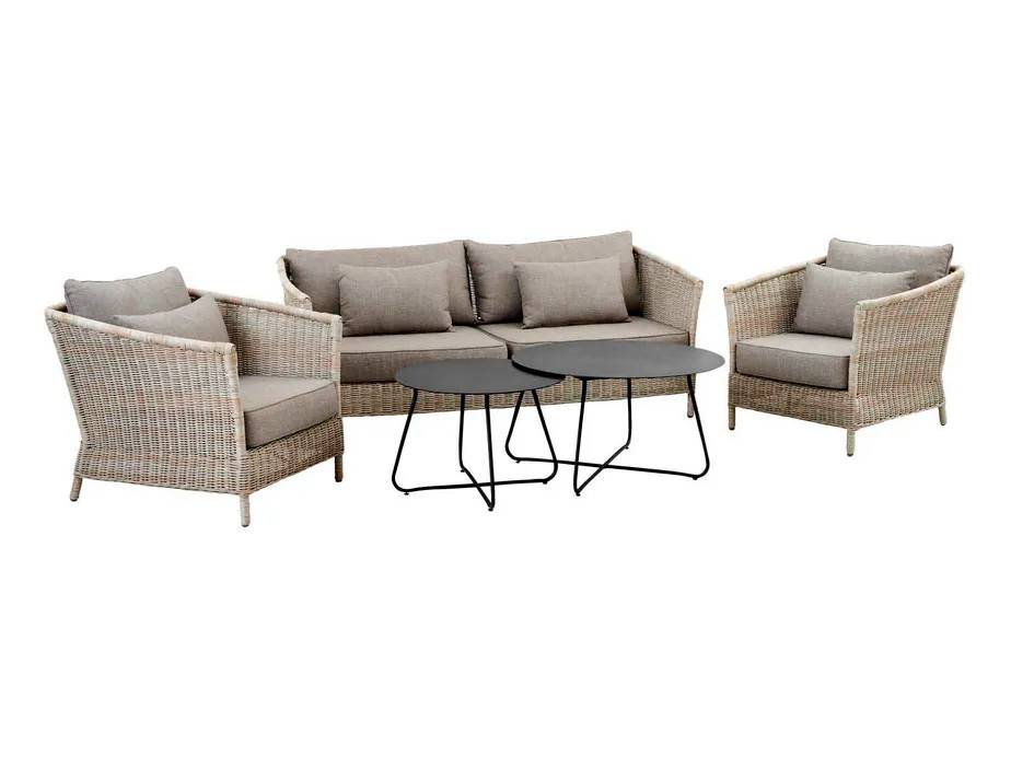 Brafab Aster sofagruppe Beige med beige pude 3-personers sofa, 2 lænestoleer & 2 bord