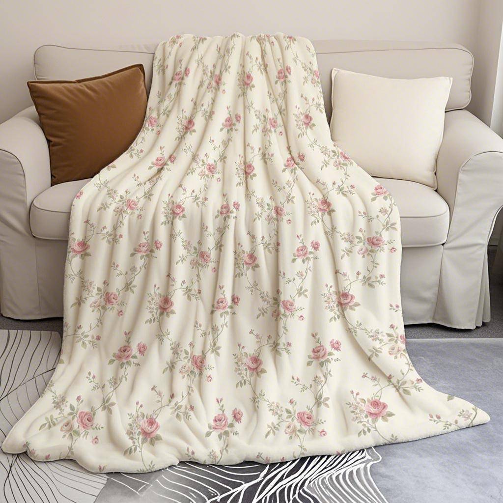 En Lyxig Vintage Rosblommig Konsttryckt Flanellduk i Modern Stil, Hypoallergen, Flerfunktionssängkläder för Alla Årstider - Maskintvättbar,, med