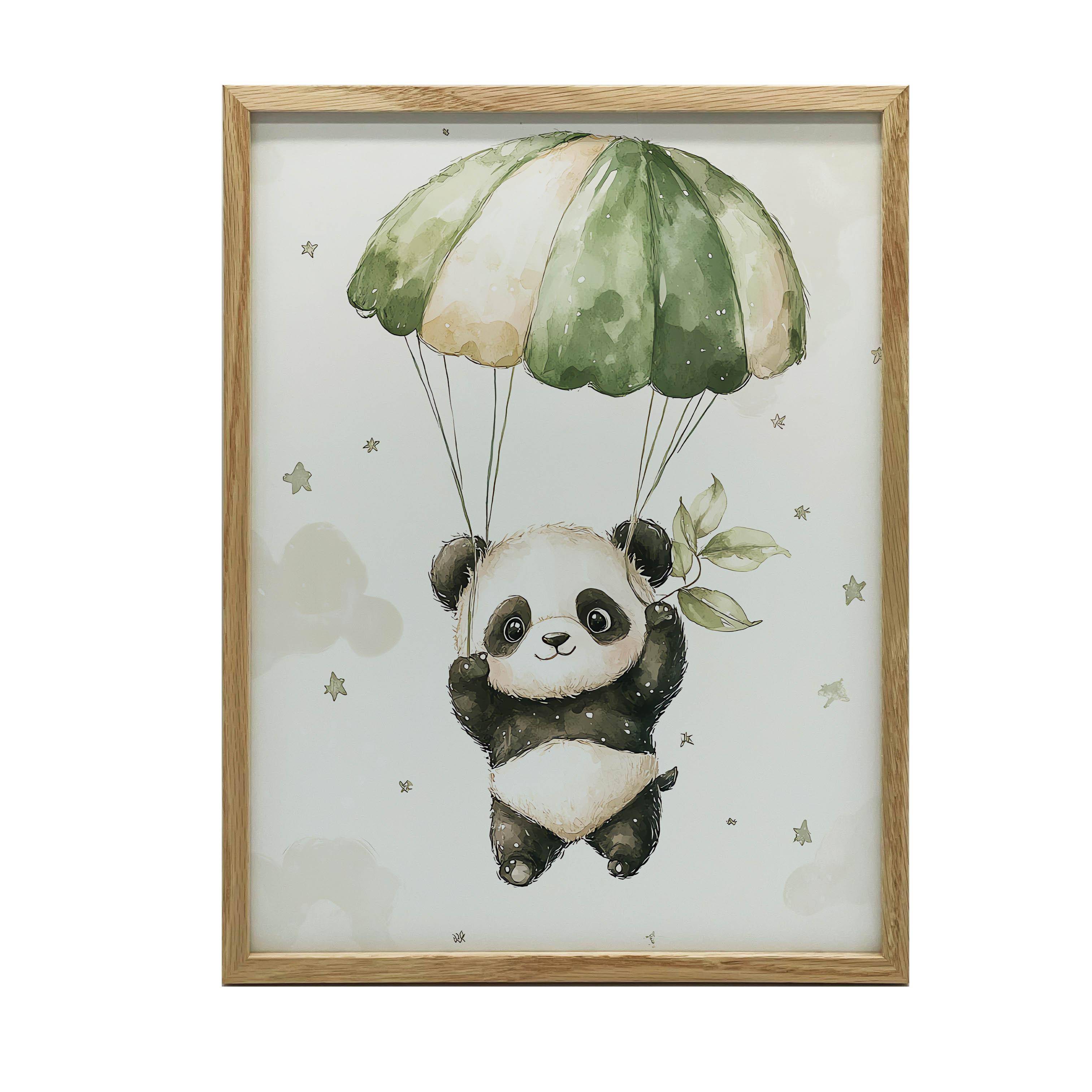 Poster Panda i fallskärm - Gränslös himmel Poster Panda i fallskärm - Gränslös himmel, 40X50 cm, Guld aluminiumram, Matt papper 230 gsm 54