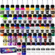 Roizefar Airbrushfärg, Airbrush färgset 44 akrylfärger + 6 Airbrush tunnare Airbrush set för DIY självprojekt, vattenbaserad färg, 20 ml/flaska