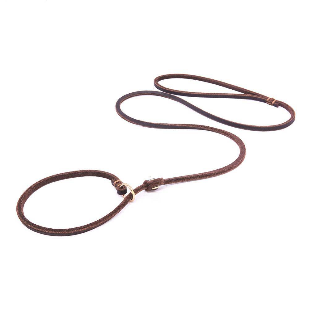 Slip Bly Hundkoppel Kvalitet Handgjorda äkta läder Hundrep Slip Kedjehalsband Inget dragande Husdjur Valp Mops Träning Slip Loop koppel gray
