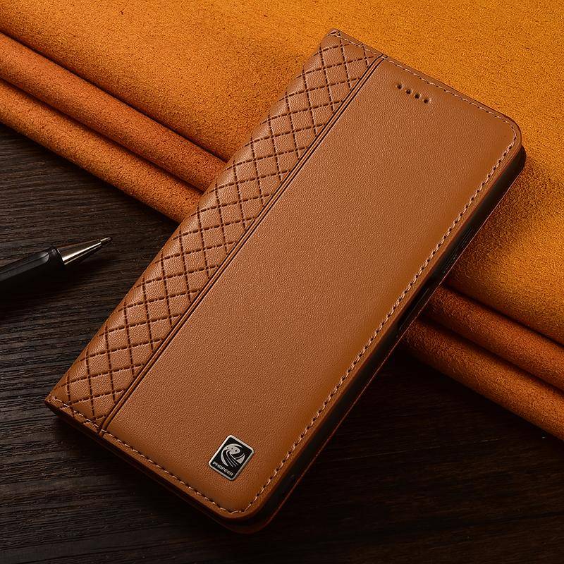 Napa Inner Grid Äkta Läder Fodral med Lock för Xiaomi Poco F2 F3 F4 F5 F6 F7 F8 Pro GT Ultra 5G Fodral Kortfack Repskydd brown