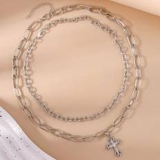 2 st halsband med tjock kedja i gotisk stil, lämpliga för vardagsbruk - Silver