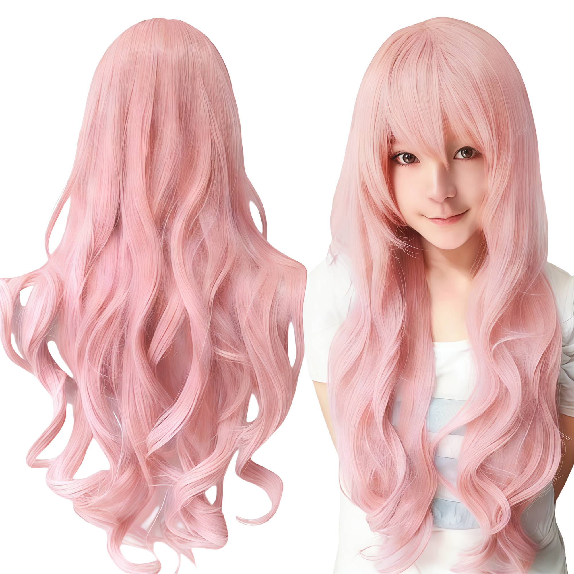 Synthetic Bright Pink Cosplay Wig Lolita Hair Curly Hitori Gotoh Anime Wig Hairpiece Yuno Gasai Halloween Costume Wig