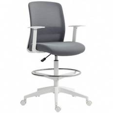 Högsits kontorsstol Ergonomisk grå - Sitthöjd 63,5-77,5 cm med meshrygg, fotstöd & hjul höj- & sänkbar