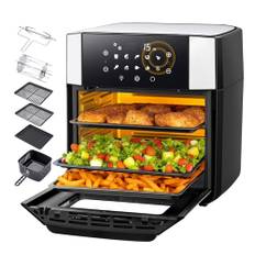 LLIVEKIT 15L Heißluftfritteuse, Heißluft-Backofen 90% weniger Öl, Air Fryer XXL 1800W, 10 in 1 Mini Ofen mit Umluft Drehfunktion, Airfryer mit Touchscreen, 7 Zubehör, aus Edelstahl, Schwarz