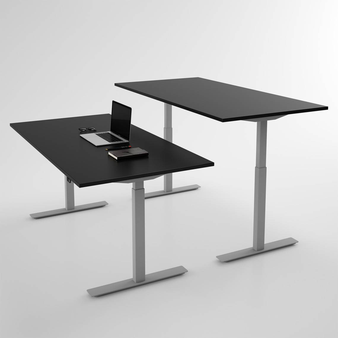Hæve sænkebord - Pro3, Størrelse 180x80 cm, Bordplade Sort, Stativ Sølv.