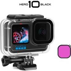 60m vattentät fodral för gopro hero 10 9 svart skyddande dykning undervattenshus skalskydd röd lila färgfilter go pro - Hölje med filter -2