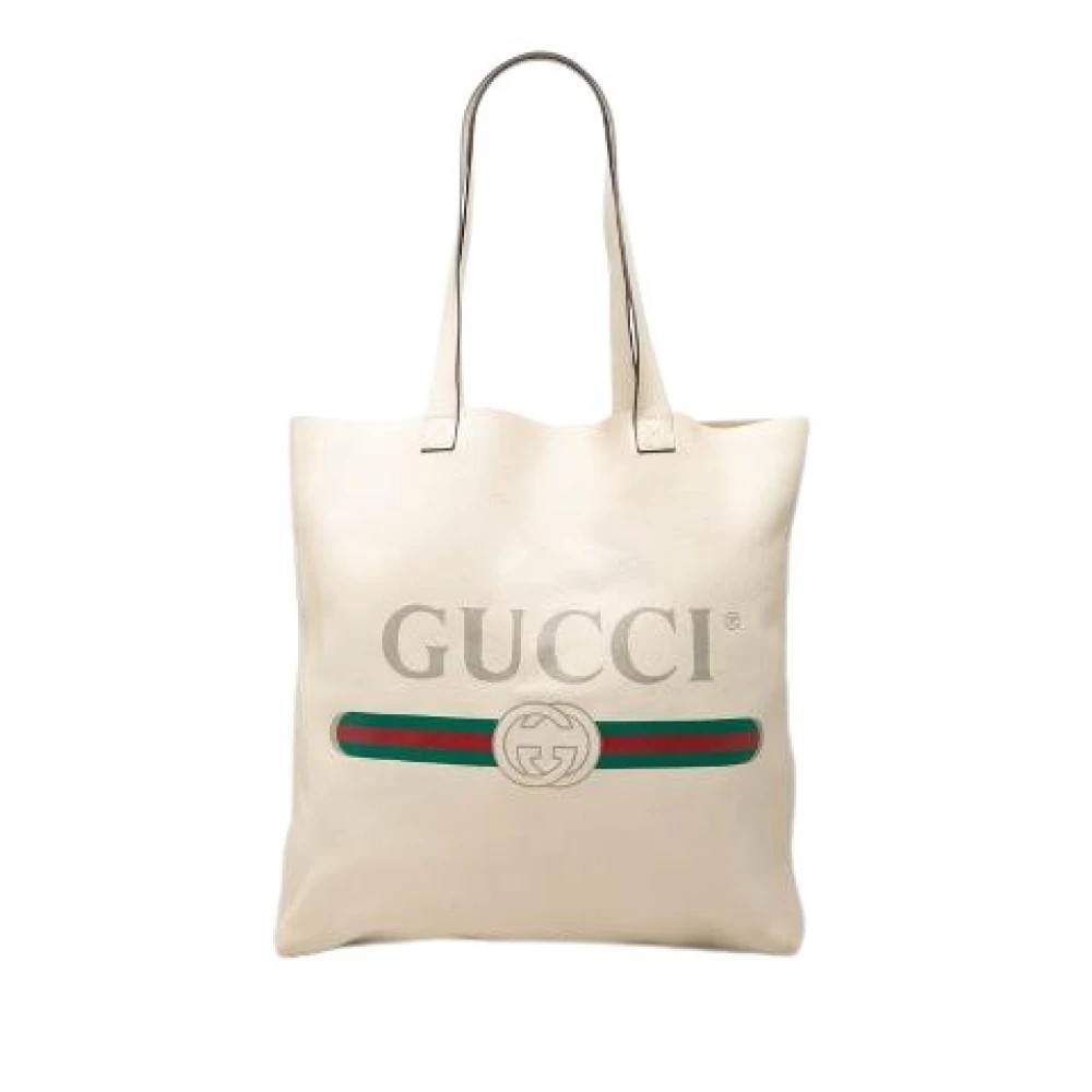 Gucci Vintage Pre-owned Logo Print Læder Tote Bag - Vintage - Dame - Beige - ONE SIZE - Læder