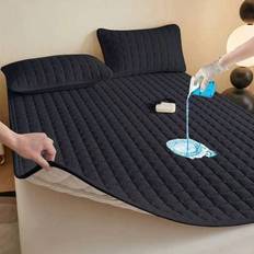 1pc Quilted Waterproof Mattress Pad, Thin Mattress Topper, Suitable For Single Or Double Bed, Soft & Comfortable Solid Color Bedding Mattress Cover, B - Black - Multi-size