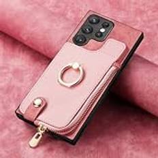 Dragkedja Kort Plånbok Ring Hållare Läderfodral För Samsung Galaxy A54 A34 A14 A53 A12 A23 5G S23 Ultra S22 S21 Plus Väskfodral, Rosa, För Galaxy S21Ultra