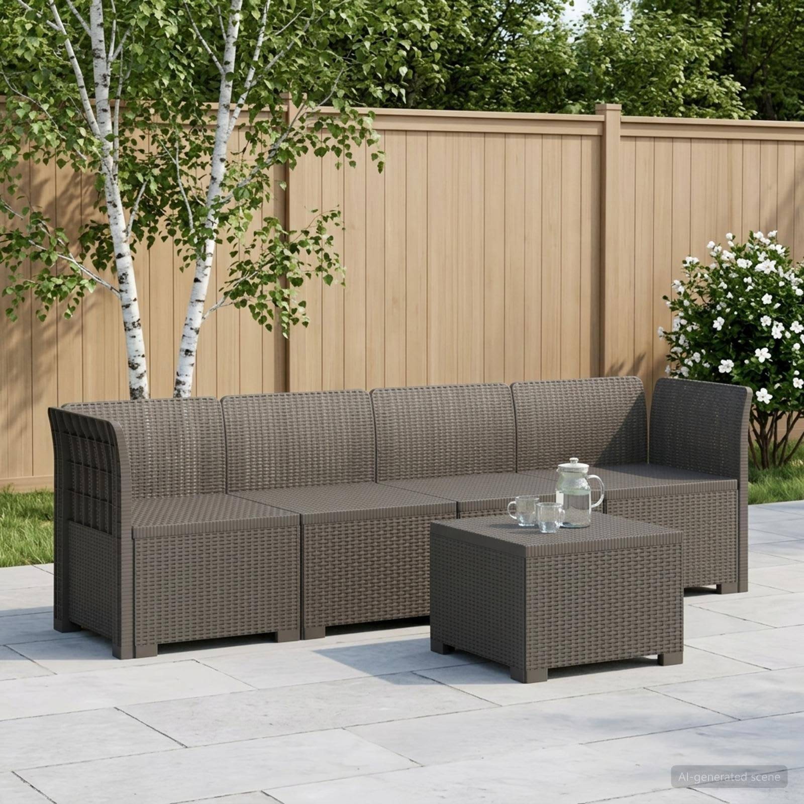 vidaXL 4-personers have-sofa i rattan-look PP Lysegrå