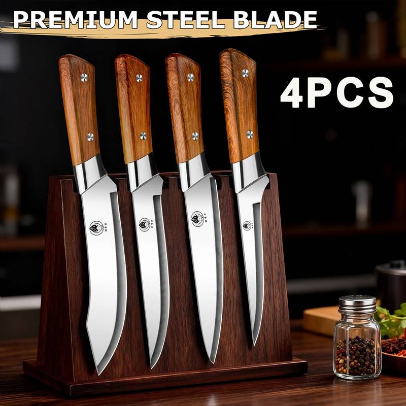 2026 Premium Stainless Steel Kitchen Knives 4 Piece Set Ultra Sharp Chef Meat Cleaver Fruit Knife Wooden Handle Kitchen Tools