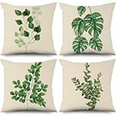Kuddöverdrag 71 x 71 cm vår sommar bäddsoffa enkla gröna växter kuddar mjukt kuddfodral 70 x 70 cm utomhuskuddar kuddöverdrag för vardagsrum sovrum dekorativ osynlig dragkedja, set med 4 W-348