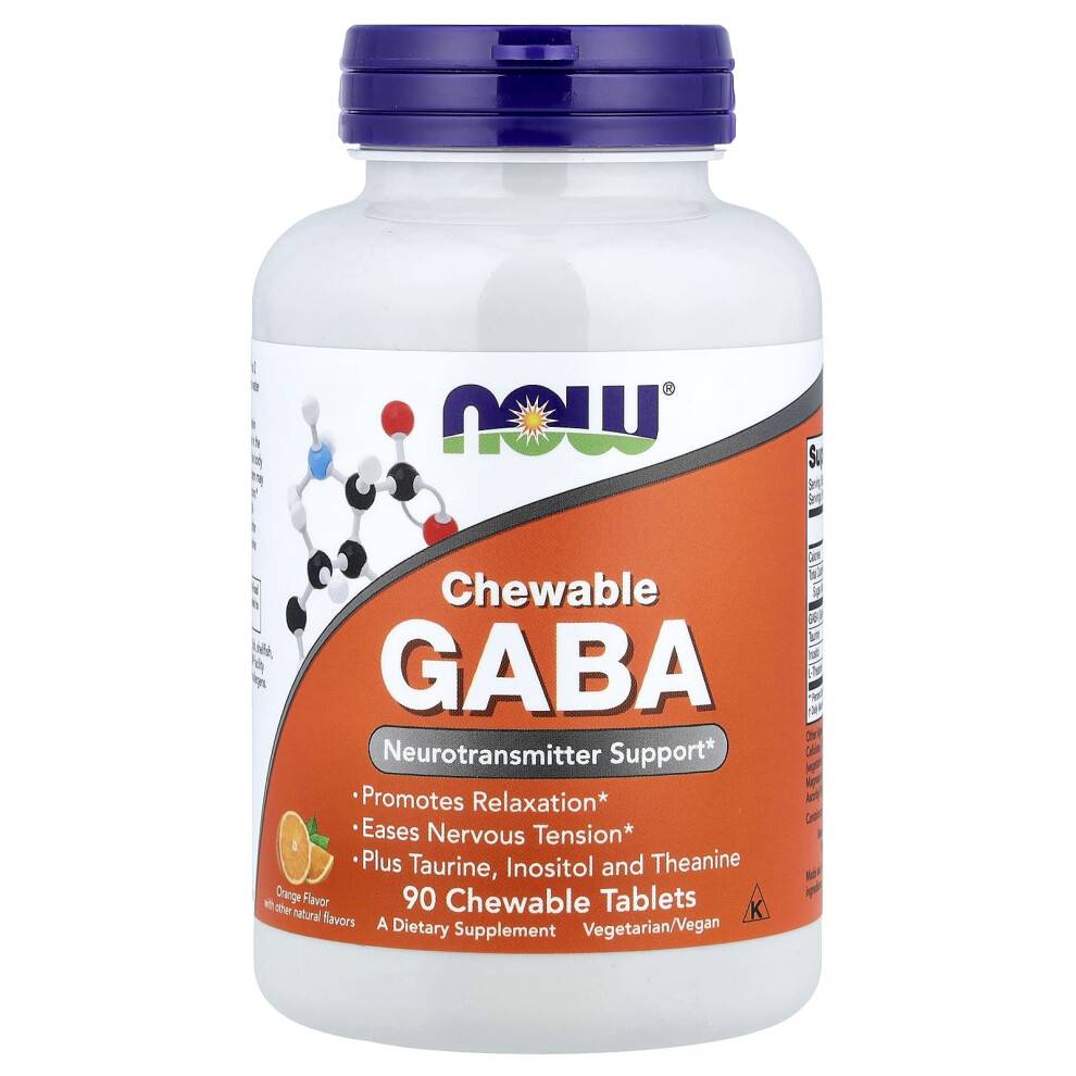 NOW Foods, Gnidelige GABA, Naturlig Appelsinsmag, 90 Gnidelige