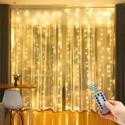 1 st 3m 100/200/300leds gardinlampor, USB-anslutning 8 lägen varm/vit ljusslinga för utomhusbruk med fjärrkontroll, fönstervägghängande gardinlampor l - varmt ljus (Multi-size)