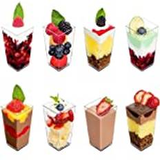KAHEIGN 60 st mini efterrättskoppar, 90 ml plast fyrkantiga höga efterrättskoppar klar parfaitförrättskopp återanvändbar serveringsskål för efterrättspudding, mousse, fest (3,8 x 8,3 cm)