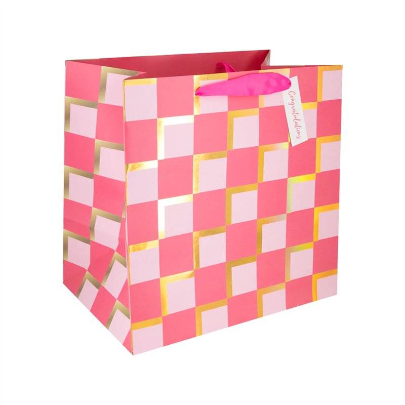 Gavepose Lyserød og Guld Kraftpapir 16x16x16 cm