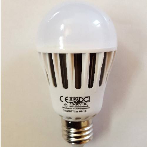 10Watt LEDpære E27 12V/24V varm/hvid, 3000K