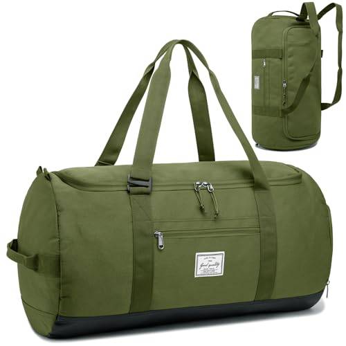 TAIHOYIN Sportväska Resväska + Ryggsäcksfunktion Träningsväska med Skofack för Sport, Fitness, Resor, Badväska, Gymväska, Män och Kvinnor, 60L, Grön
