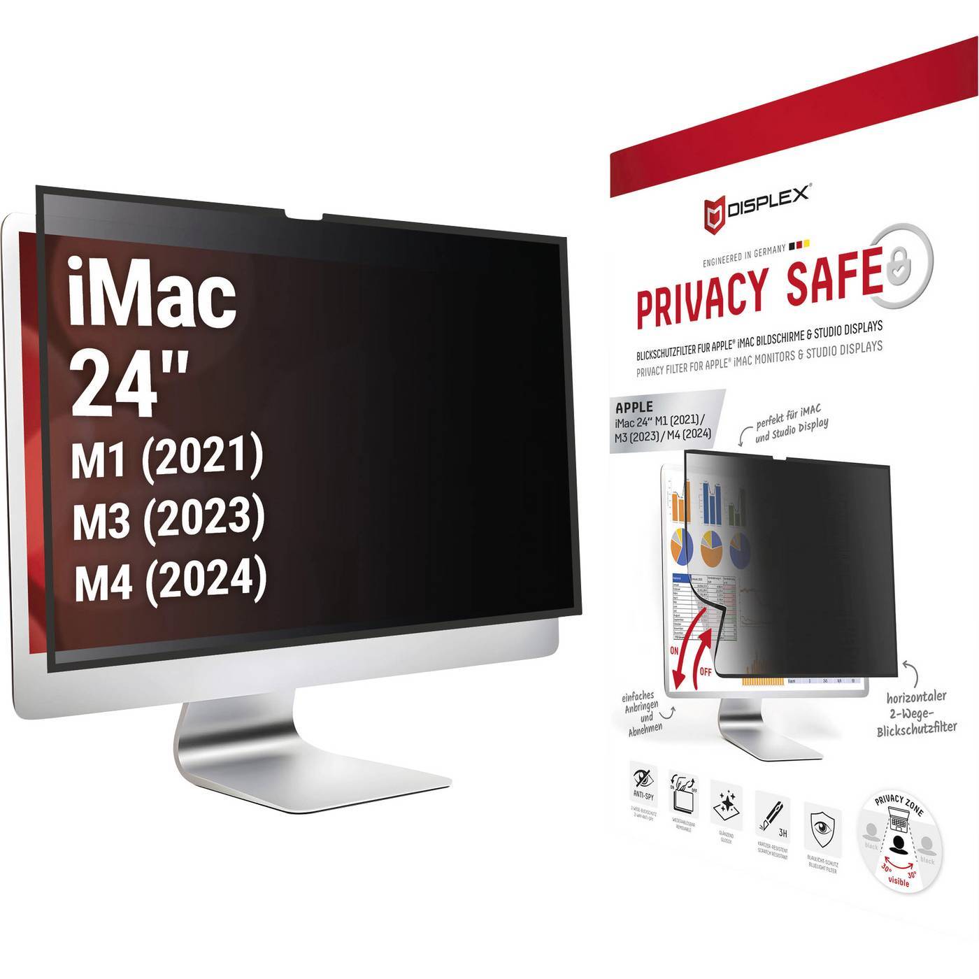 DISPLEX E.V.I. - DISPLEX Privacy Safe Apple iMac 24 M1/M3/M4 Displayskyddsglas med siktskydd Apple IMac 24 1 st 02090