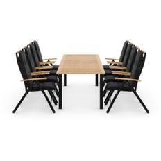 Las Vegas Matgrupp 220-280x100+ 8 Stolar m Dyna - Svart/Teak utomhus Brun,Svart Tyg