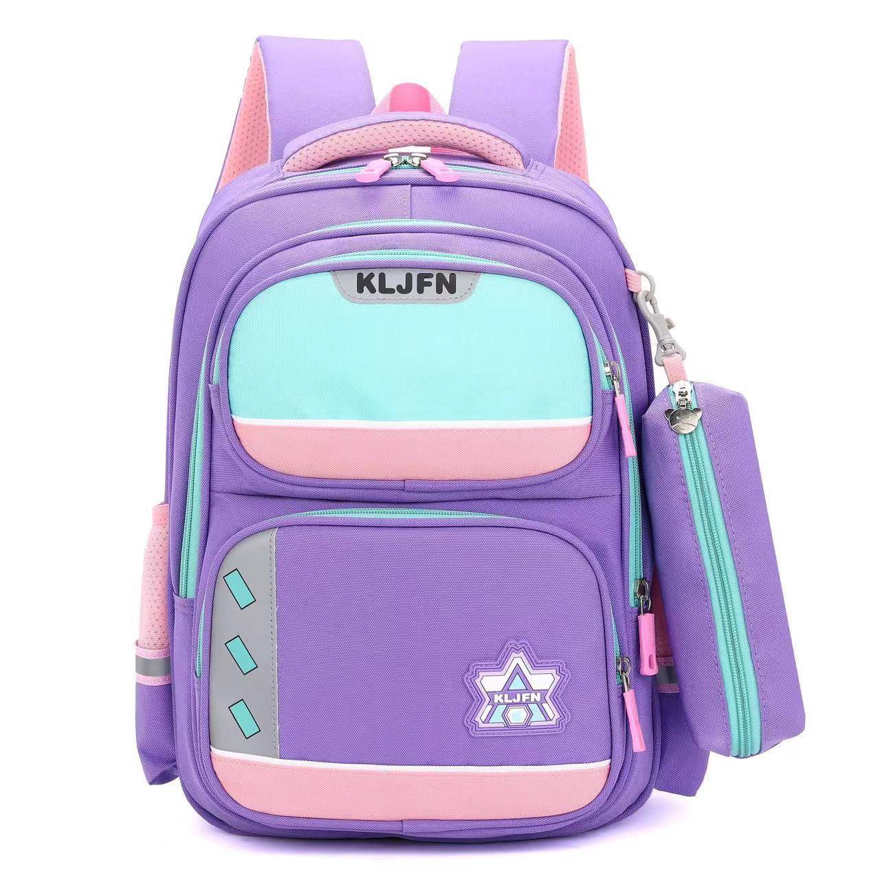 Waterproof Ultra-light Fabric Fashionable Large Capacity Spine Protection Burden Reduction Children's Bags - Purple