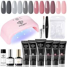 Modelones Polygel Set Poly Gel Nägel Rosa Rot Grau 6 Farben Starter Set Komplett mit UV Lamp 20W und Slip Solution Base Top Coat Acrylnägel für Quick Extension Nagelverlängerung Selber Machen