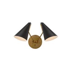 Clemente vägglampa dubbel antik mässing/svart - Svart / Guld (H27.3cm x B42.5cm)