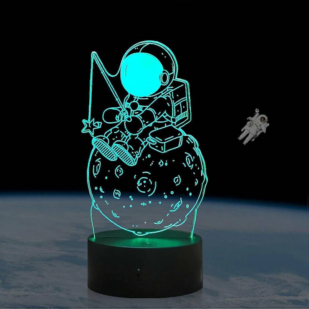 Astronaut fiske efter sjöstjärnor på månen 3D LED optisk nattlampa för barn 16 färger USB-fjärrkontroll