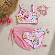 Tween Girls Asymmetrisk Blommig Volangkant Sommarbikiniset - Multifärgad (6Y,7Y,4Y,5Y)