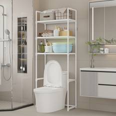 TEMU 1pc Adjustable Bathroom Storage Rack, Metal Pipe And Plastic Interface, Moisture-proof Organizer For Small Spaces, Essential Rentalers Must-have, Standing Shel, Standing Shelf