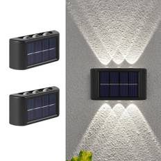 2 Pcs Solar Wall Lights Up and Down Solar Lamps Waterproof Indoor Outdoor LED Wall Light for Garden White Light