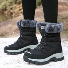 Women&#39;s Anti-Slip Outdoor Hiking Boots, Warm Thermal Lined Winter Mid Calf Boots, Sweater Lace-Up Waterproof Winter Snow Boots - Black - EUR36,EUR37,EUR38,EUR39,EUR40,EUR41,EUR42