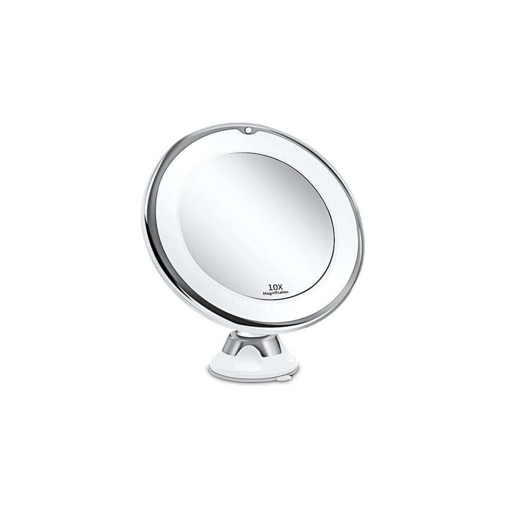 Sugekop makeupspejl med 10x forstørrelse, 360 graders roterende arm, naturligt varmt LED-lys med 18 dagslyspærer, dæmpbar belysning, batteri 0