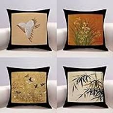 Kuddöverdrag 70 x 70 cm set med 4 moderna blommor och fåglar linne prydnadskudde fodral utomhus vattentäta kuddöverdrag 28 x 28 tum 4-pack för vår sommar trädgård vardagsrum soffa bondgård