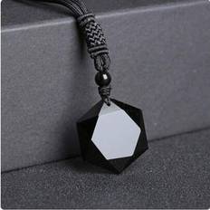 1 st svart obsidianhalsband naturlig obsidian hexagram davidsstjärna energistenskydd amulett berlock hänge halsband för kvinnor män par hänge halsband (Multi-size)