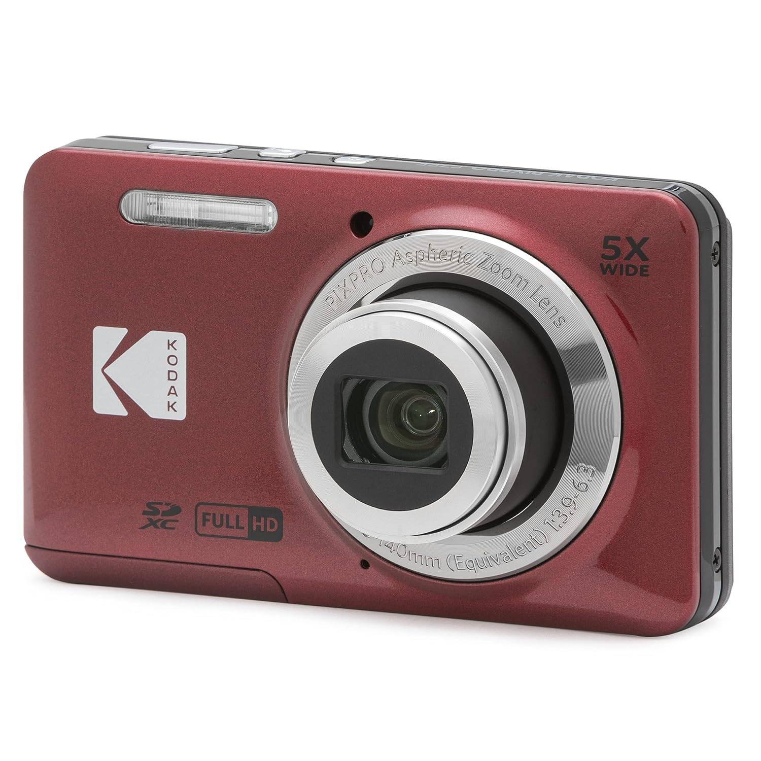 KODAK PIXPRO Lättanvänd Zoom FZ55-RD 16MP Digitalkamera Optisk 5x Vidvinkel 28mm 2,7-tums LCD-skärm (Netto)