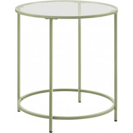 Runt Sidobord 50×55 cm härdat glas & metall grön justerbara fötter max 40 kg