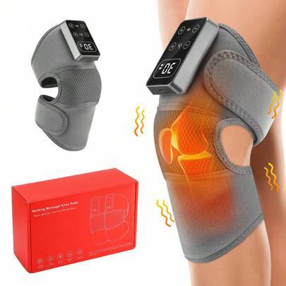 Intelligent knä-värme- och massagedyna, 5-nivåers fjärrinfraröd uppvärmning, 3-nivåers vibrationsmassage, 30-minuters automatisk avstängningstimer, an - Grå (En-Storlek)