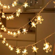 Snowflake lights battery operated warm white light strings,2 modes & 3,shapes Different lengths available,for Christmas decoration,garden,balcony (Snowflakes & Star, 10m 80lights)