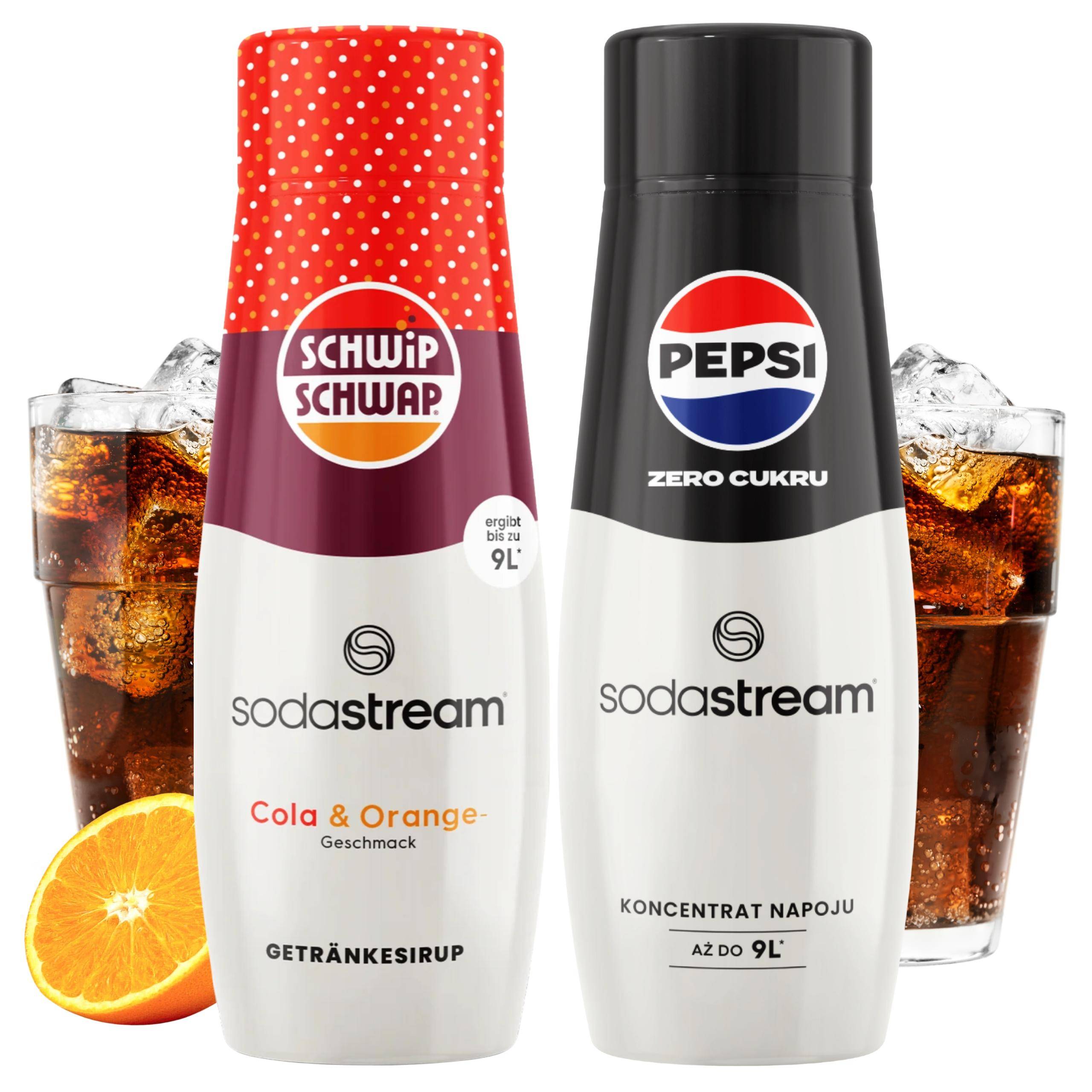 Set of 2 Sodastream Shwip Shwap Cola Orange Syrup + Pepsi Max Sugar Free
