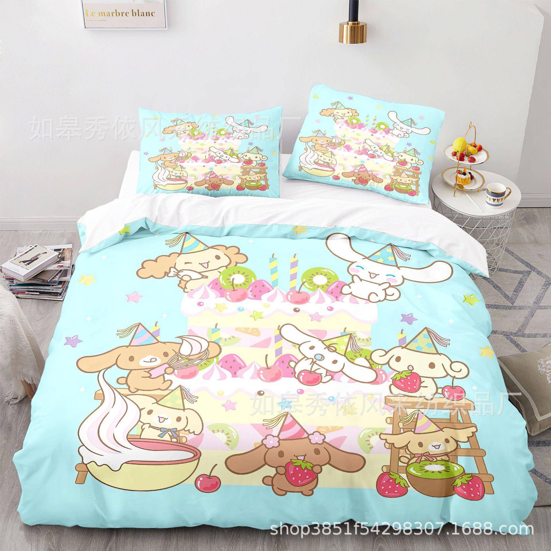 Sanrio Pom Pom Purin Cinnamoroll Sängkläder Täcke Överkast Påslakan Örngott 2-3 Delar Set för Barn Vuxen EU Double 200x200cm
