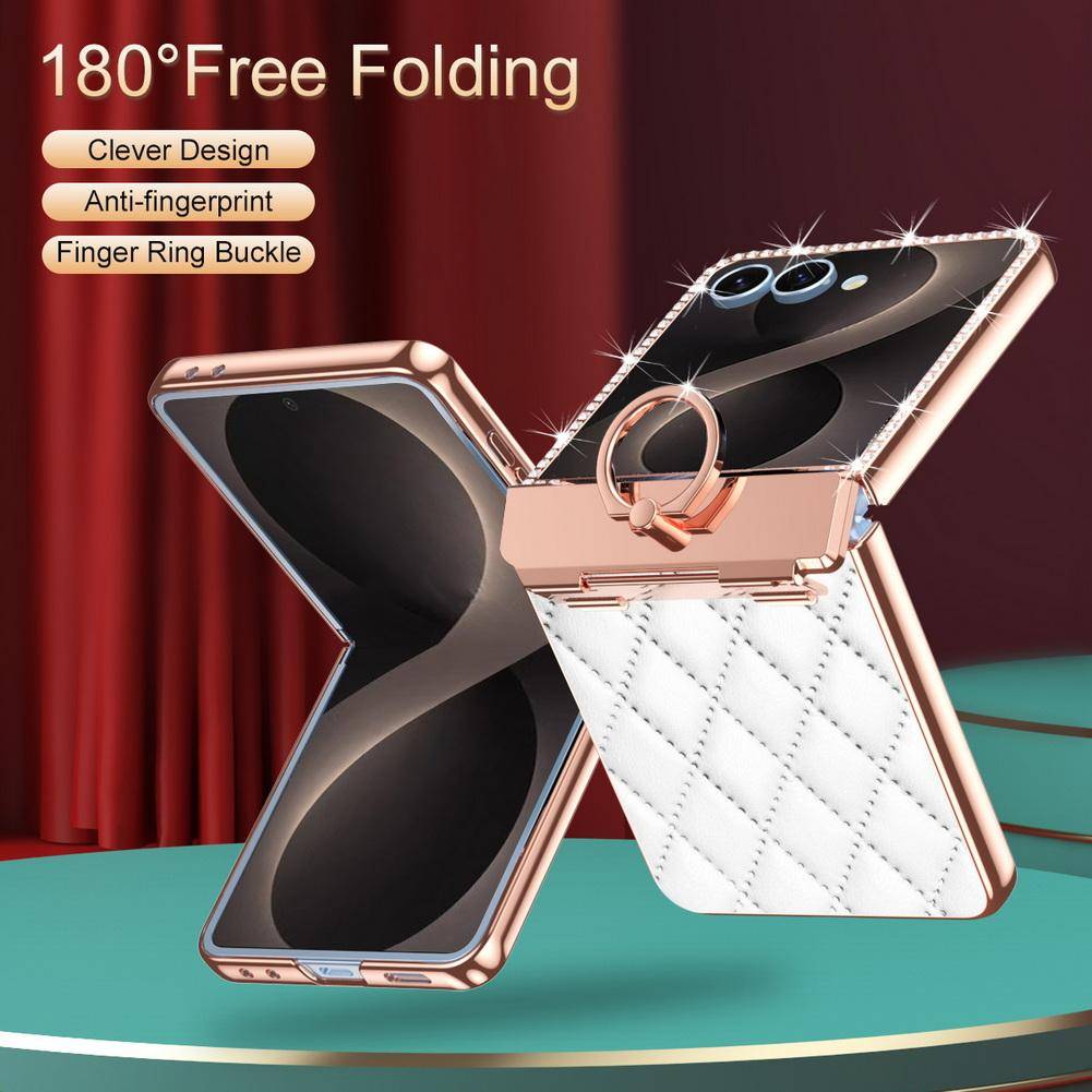 Lyxigt Läder Diamantfodral För Samsung Z Flip 8 7 Galaxy Z Flip 7 FE 6 5 4 Bling Glitter Strass Gångjärn Ringhållare Skydd