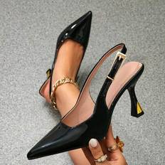 Ladies Exquisite Patent Leather High Heels Back Straps Workplace Suitable Leather Material Pointed Toe Stiletto Heels Urban Commuter Style Women's Sho - Black - EUR36,EUR37,EUR38,EUR39,EUR40,EUR41